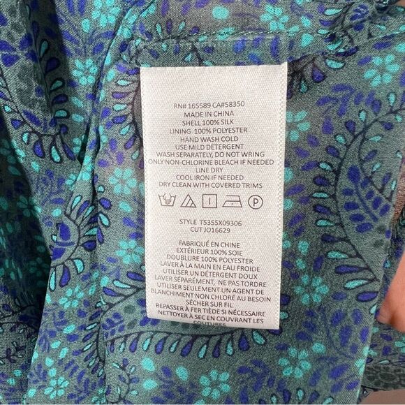 Joie Women's Size 1X Green Blue Pine 100% Silk Asseline Long Sleeve Blouse Top - Picture 11 of 13